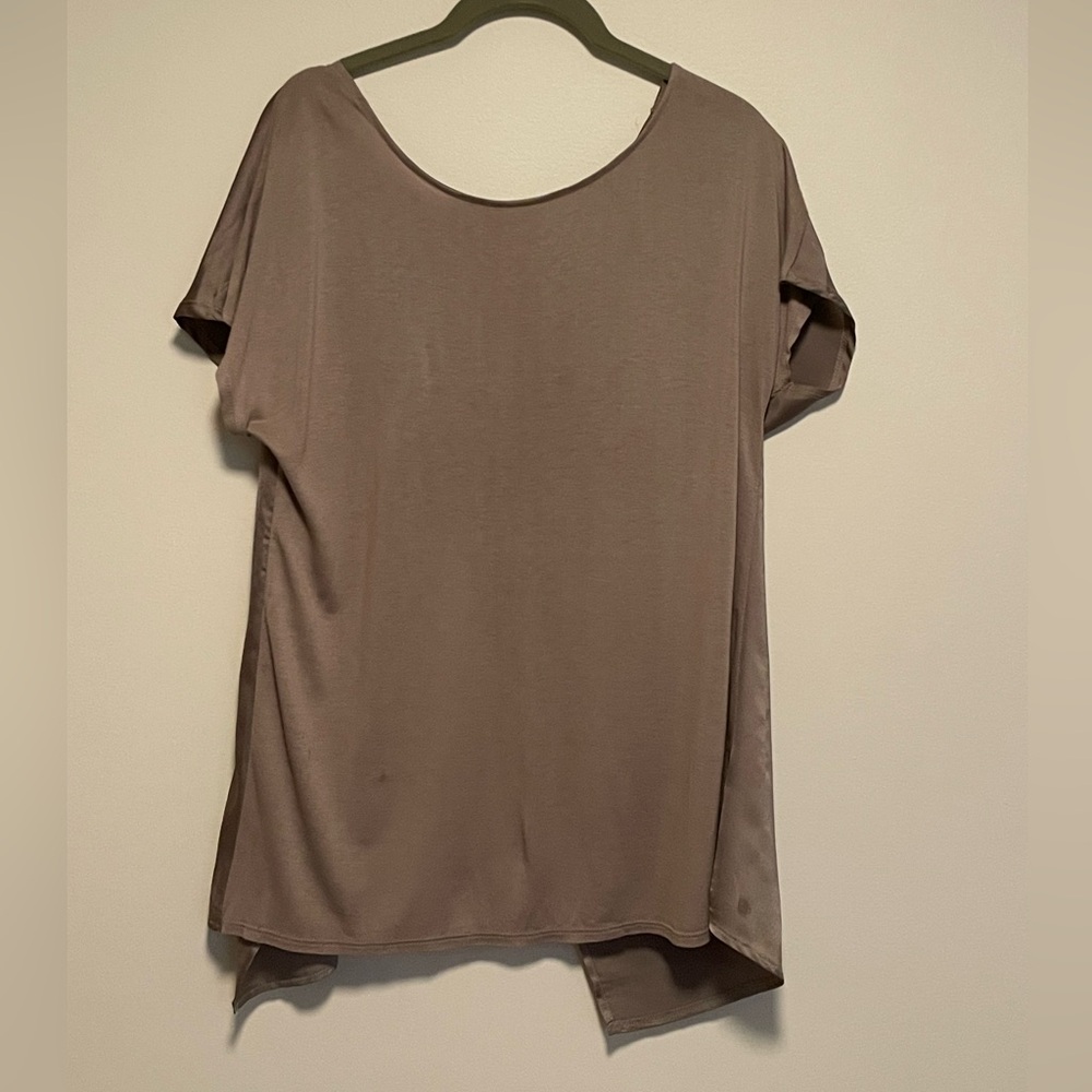 Dynamite Taupe Short Sleeve Top with split silk back
